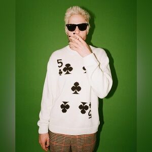 ROWING BLAZERS cream playing card knitted sweater